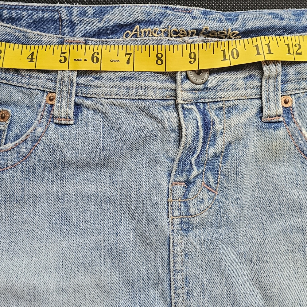 American Eagle Outfitters Blue Denim Skirt with White Crochet Hem - Picture 7 of 8